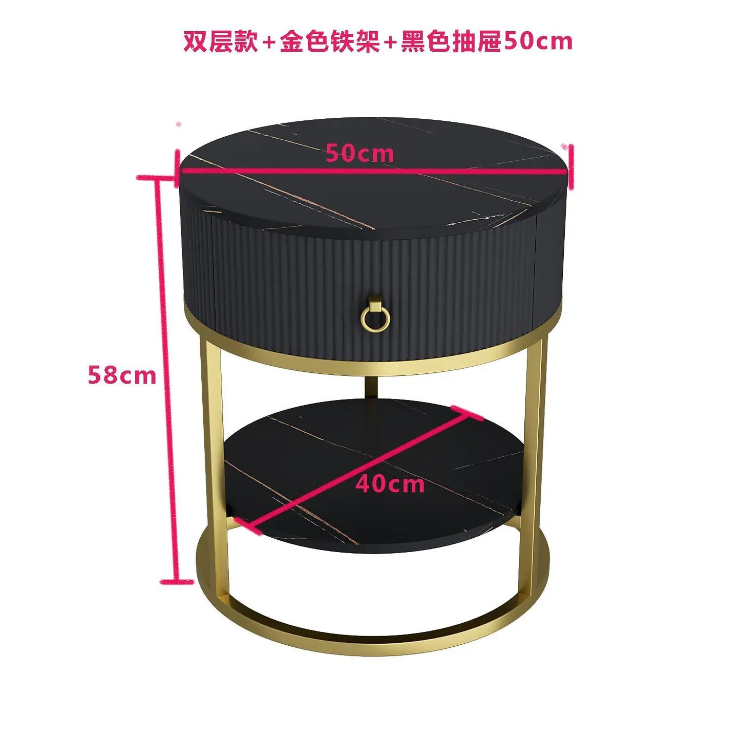 CelesteRound Modern Slate Nightstand – Minimalist Luxury Metal Side Table with Drawer for Bedroom & Living Elegance