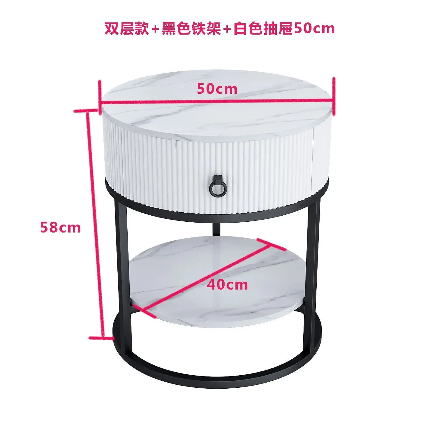 CelesteRound Modern Slate Nightstand – Minimalist Luxury Metal Side Table with Drawer for Bedroom & Living Elegance