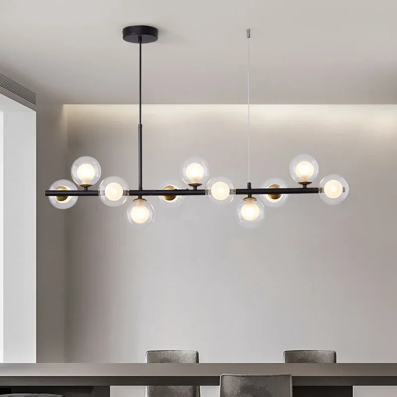 Modern Glass Ball Ceiling Chandelier | Elegant Golden Black Pendant Light For Dining Room, Kitchen Island & Living Spaces