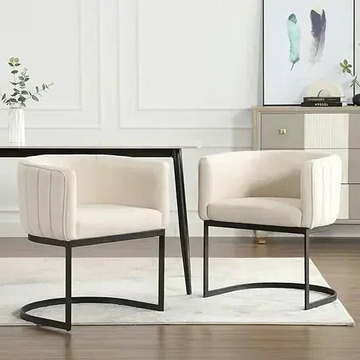 Mid-Century Modern Upholstered Dining Chairs with Arms – Set of 2 | Sleek Textile Dining Chairs with Metal Hoop Legs for a Chic Dining Room