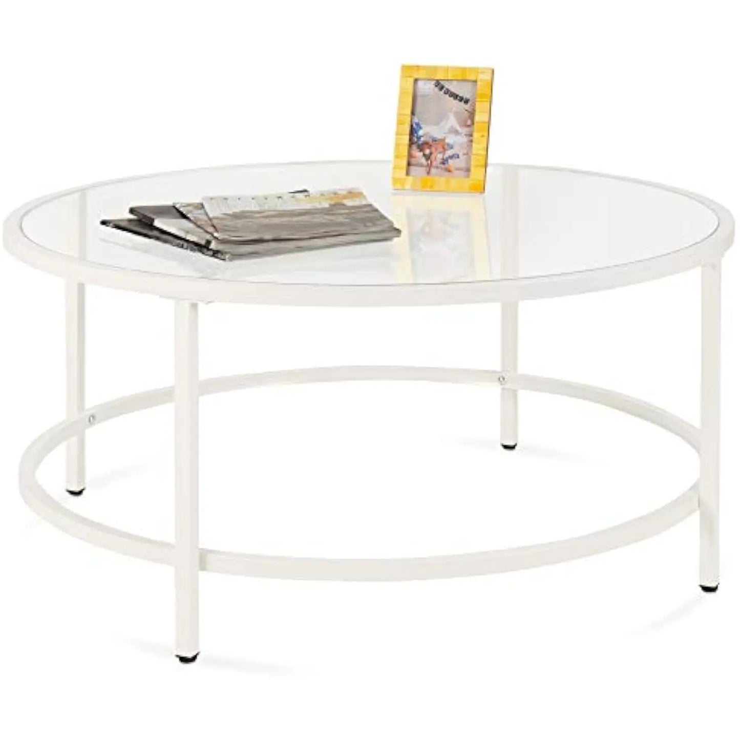 The Celeste Round Glass Coffee Table – Sleek Modern Elegance with Satin Metal Accents