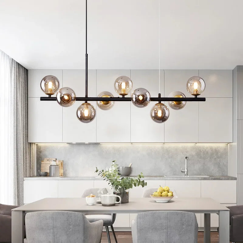 Modern Glass Ball Ceiling Chandelier | Elegant Golden Black Pendant Light For Dining Room, Kitchen Island & Living Spaces