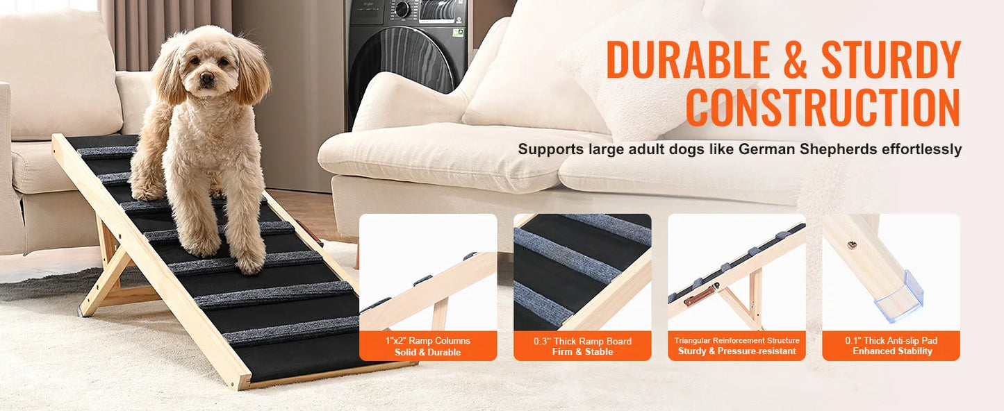 Elevated Companion: Adjustable Folding Wooden Dog Ramp for Sofa, Bed & Car (SucceBuy)