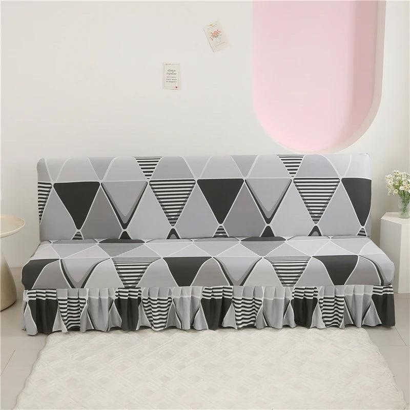 ✨ Maison Skirted Elegance – Print Armless Sofa Bed Cover with Chic Quilted Finish 🌸