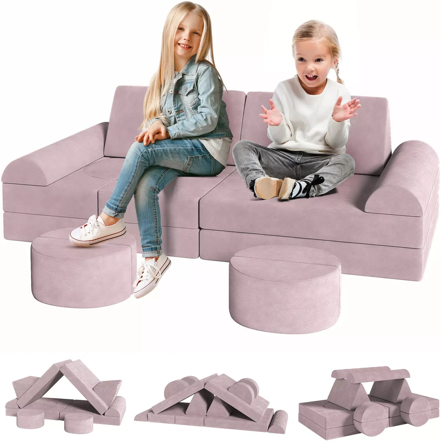 The House Of Bonney Modular Kids Play Couch – 14-Piece Convertible Sectional Sofa & Fortplay Set for Toddlers and Families