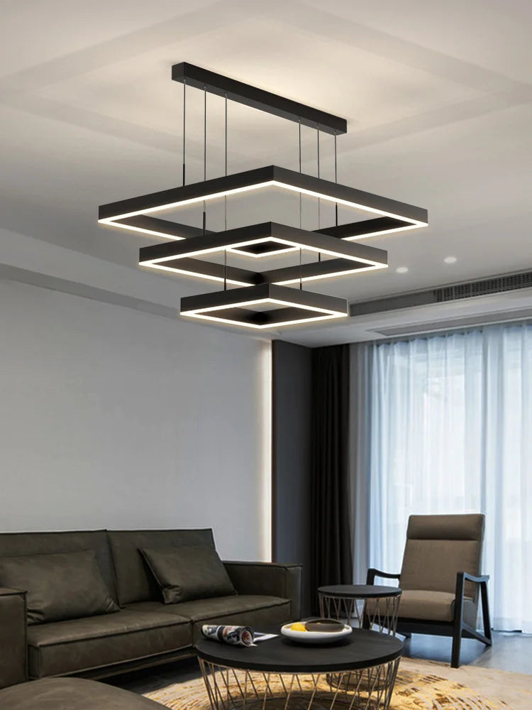 LuxeGlow LED Chandelier – Modern Aluminum & Acrylic Pendant Light for Living Room, Bedroom & Home Interior