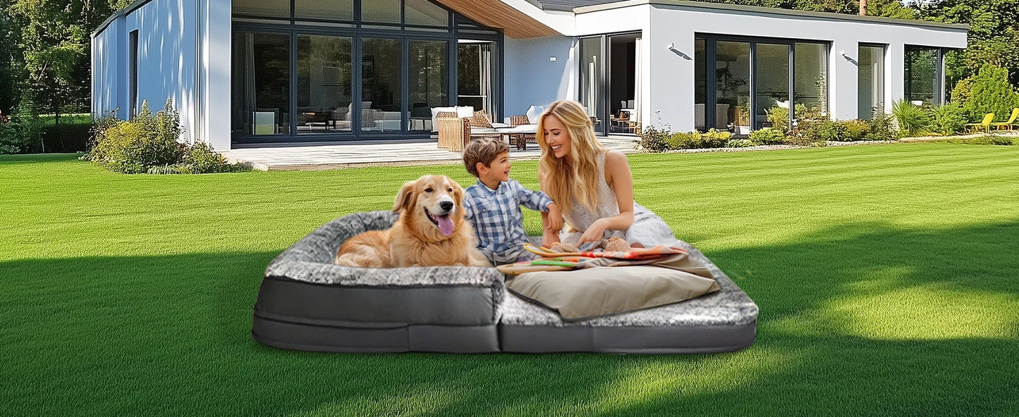 Foldable Human Dog Bed – 2-in-1 Calming Plush Sofa Lounge for Adults & Pets (Washable, Waterproof, Weighted Comfort)