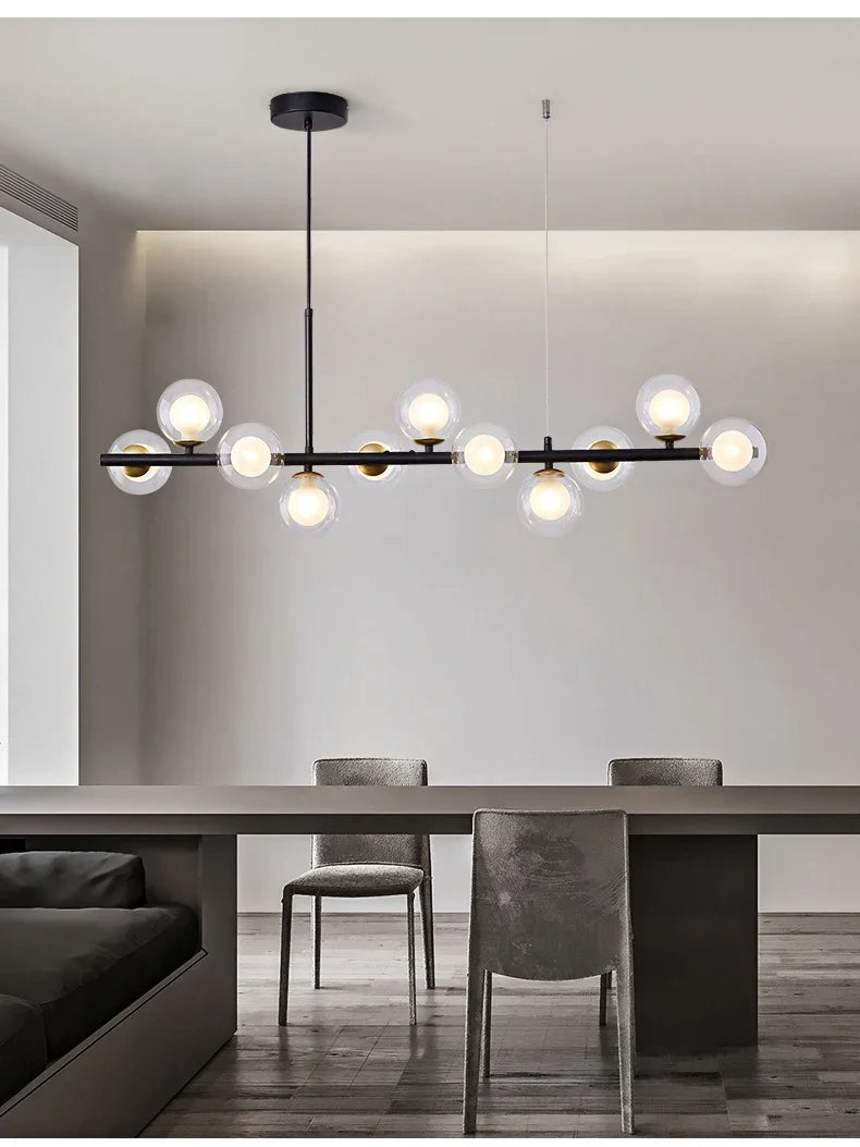 Modern Glass Ball Ceiling Chandelier | Elegant Golden Black Pendant Light For Dining Room, Kitchen Island & Living Spaces