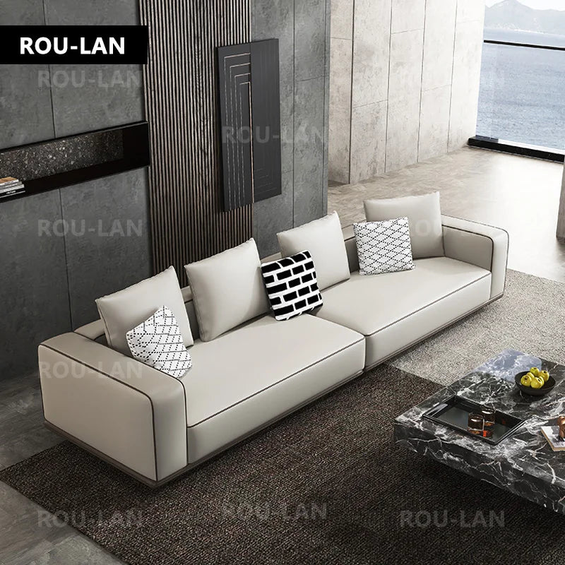 Bonney Rou-Lan Tofu Block Leather Sofa — First Layer Cowhide Minimalist Corner Sofa for Modern Living Spaces (260/300/340CM)