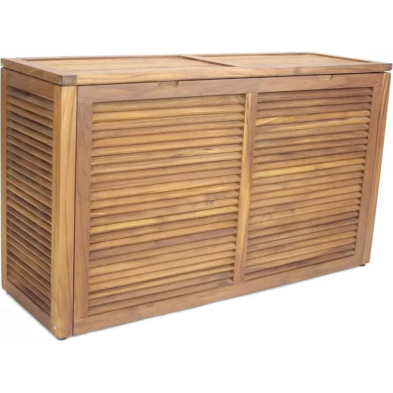 Nila Teak Wall-Hugging Louvered Double Hamper – Stylish Storage Solution with Removable Canvas Bags