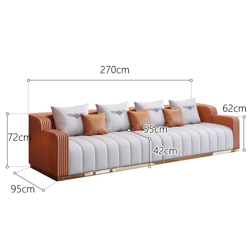 Bonney Aureum Leather Corner Sofa — Light Luxury L-Shaped Modern Sofa for 3–4 People, Genuine Leather Minimalist Design for High-End Living Rooms