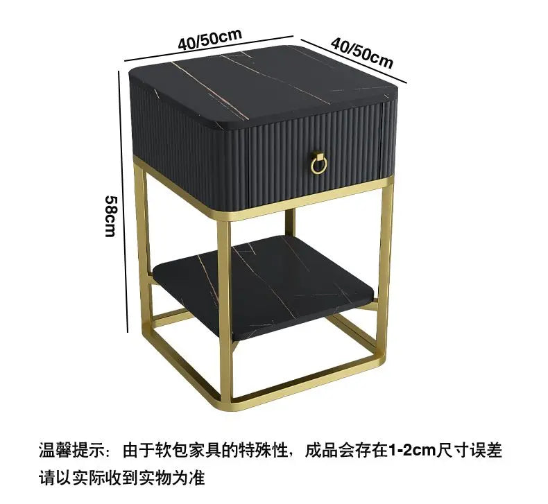 CelesteRound Modern Slate Nightstand – Minimalist Luxury Metal Side Table with Drawer for Bedroom & Living Elegance