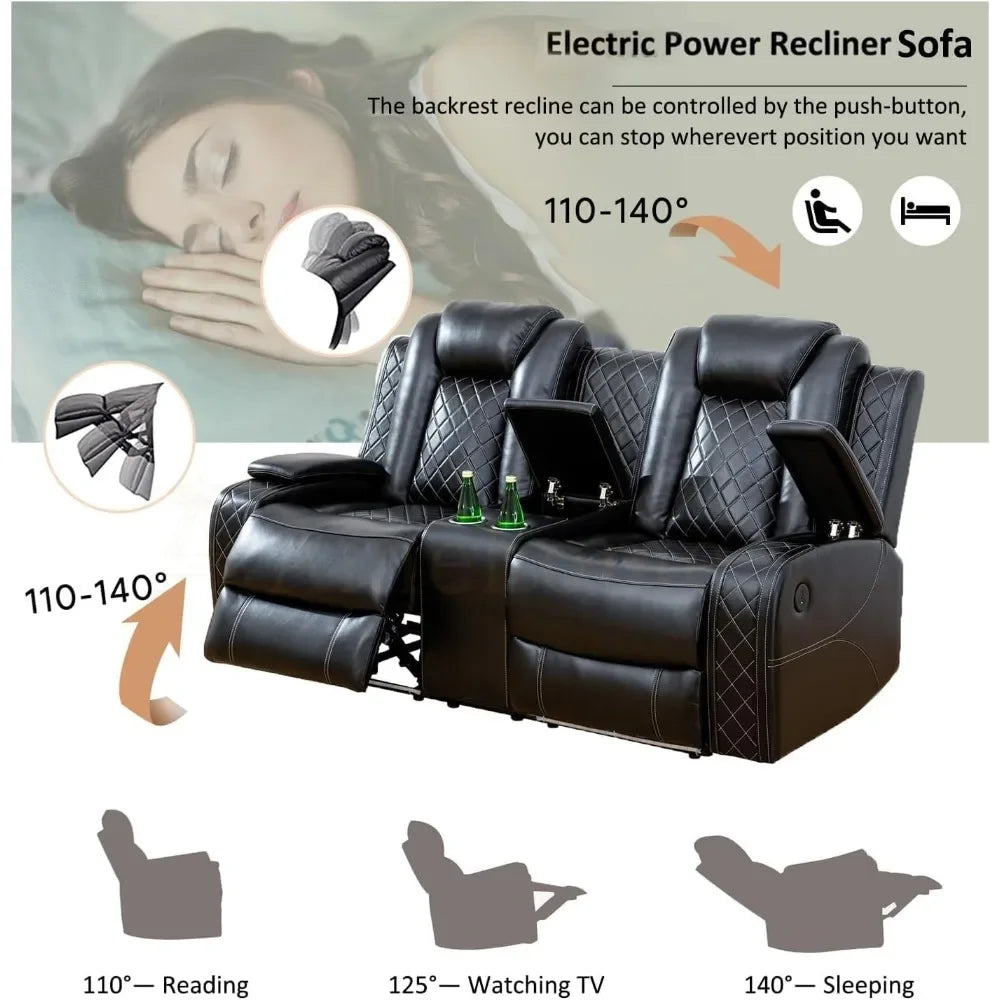 Luxurious Multifunction Power Air Leather Recliner Sofa Set with LED Lights – Modern Reclining Loveseat for Living Room