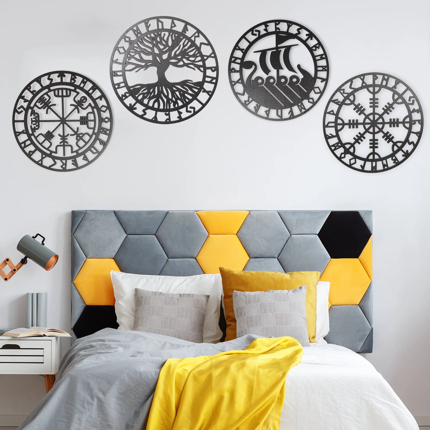 Timeless Nordic Rune Wall Art – Enchanted Wooden Celtic Circle Set for Modern Homes