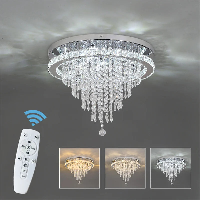 The Élan Luminé Crystal Ceiling Chandelier – Remote Dimming Modern Luxury LED Statement Light