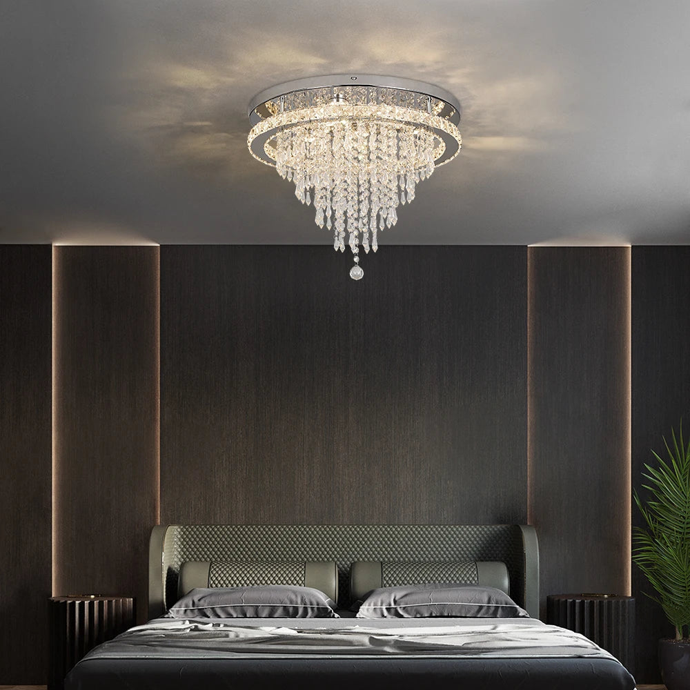 The Élan Luminé Crystal Ceiling Chandelier – Remote Dimming Modern Luxury LED Statement Light