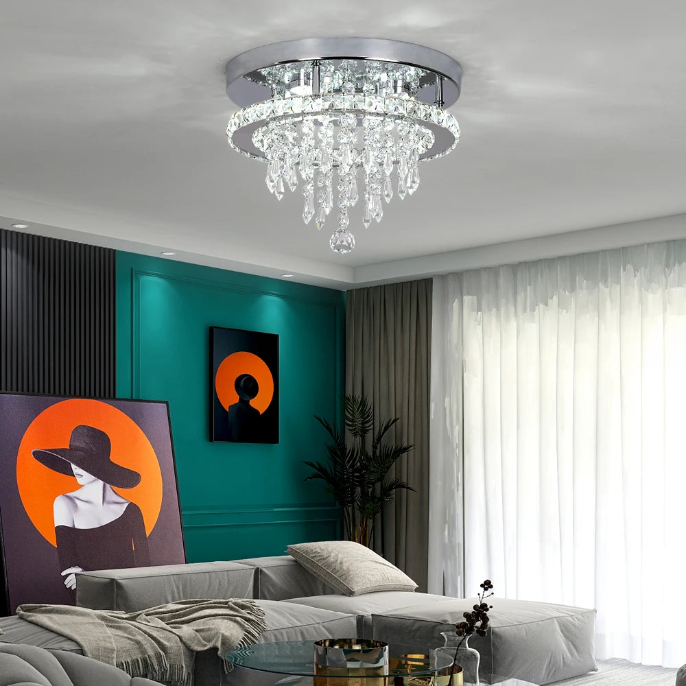 SunMoon Crystal Art Deco Chandelier – Modern LED Ceiling Light for Living Room, Dining Space & Bedroom Luxury Glow