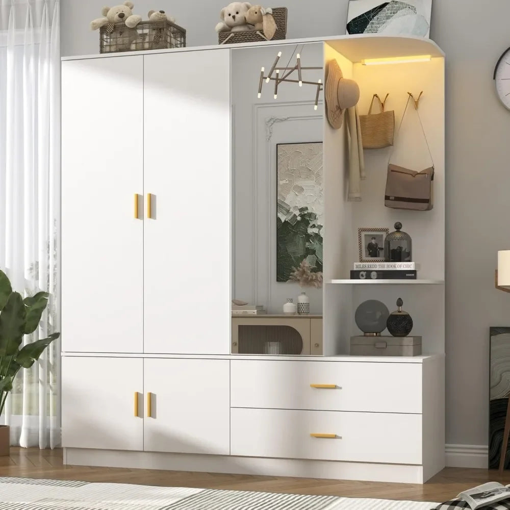 LUMINA Wardrobe – 5-Door Modern Armoire with Sensor Lighting, Acrylic Mirror & Luxe Storage