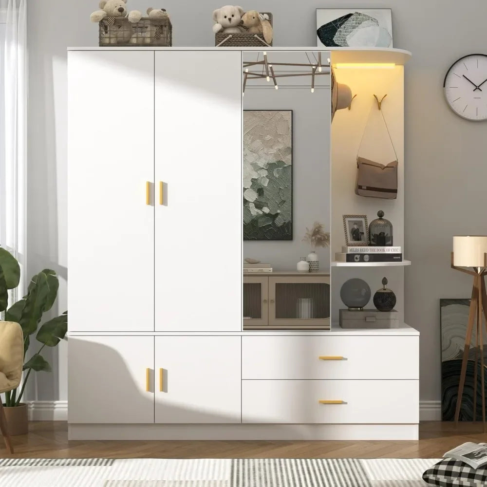 LUMINA Wardrobe – 5-Door Modern Armoire with Sensor Lighting, Acrylic Mirror & Luxe Storage