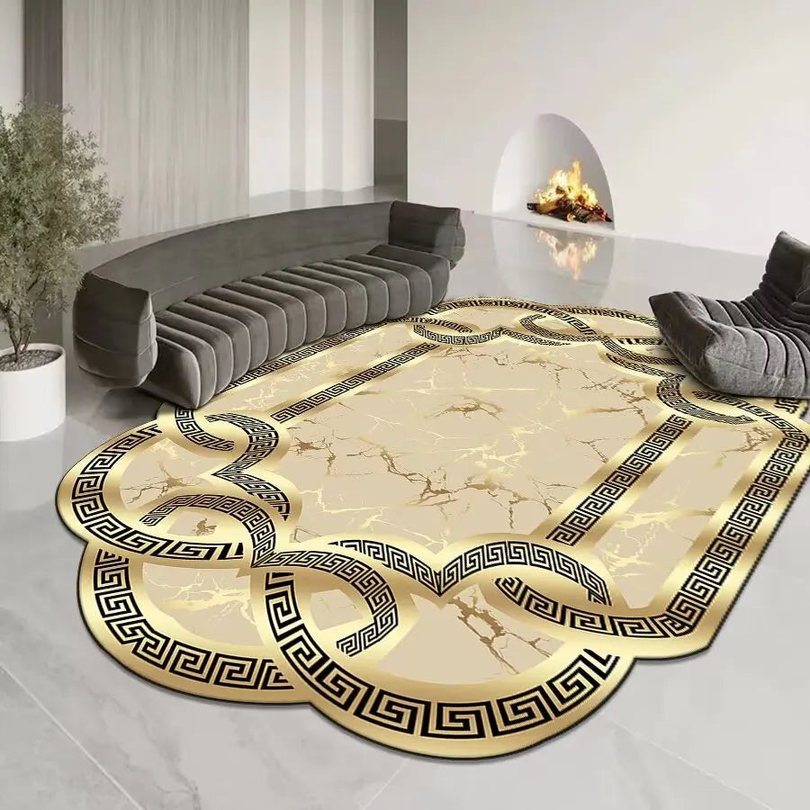 GoldenAura Luxe Carpet – European-Style Irregular Geometry Rug for Living Room, Bedroom & Lounge