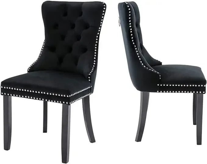 OPHELIA Velvet Dining Chairs – Luxury Tufted Upholstered Seating with Button Back & Ring Pull Detail