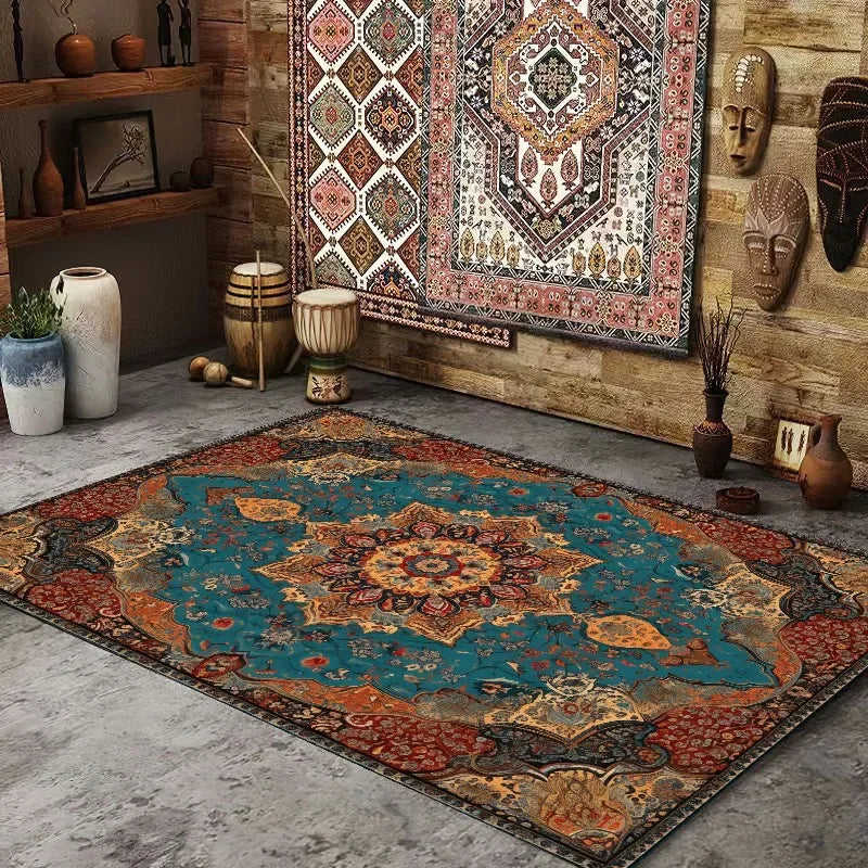 BohoPersia Retro Flannel Area Rug – Washable Anti-Slip Carpet for Living Room, Bedroom & Lounge Harmony