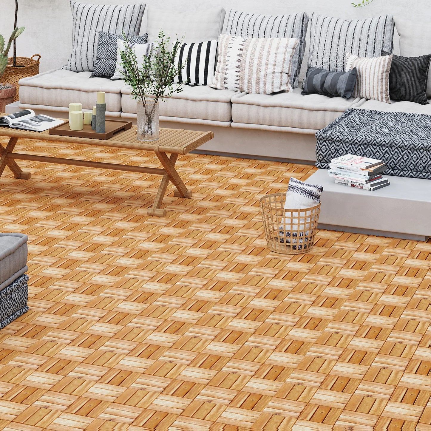 The House Of Bonney 30-Piece Acacia Wood Interlocking Deck Tiles – Natural Outdoor & Patio Flooring Set