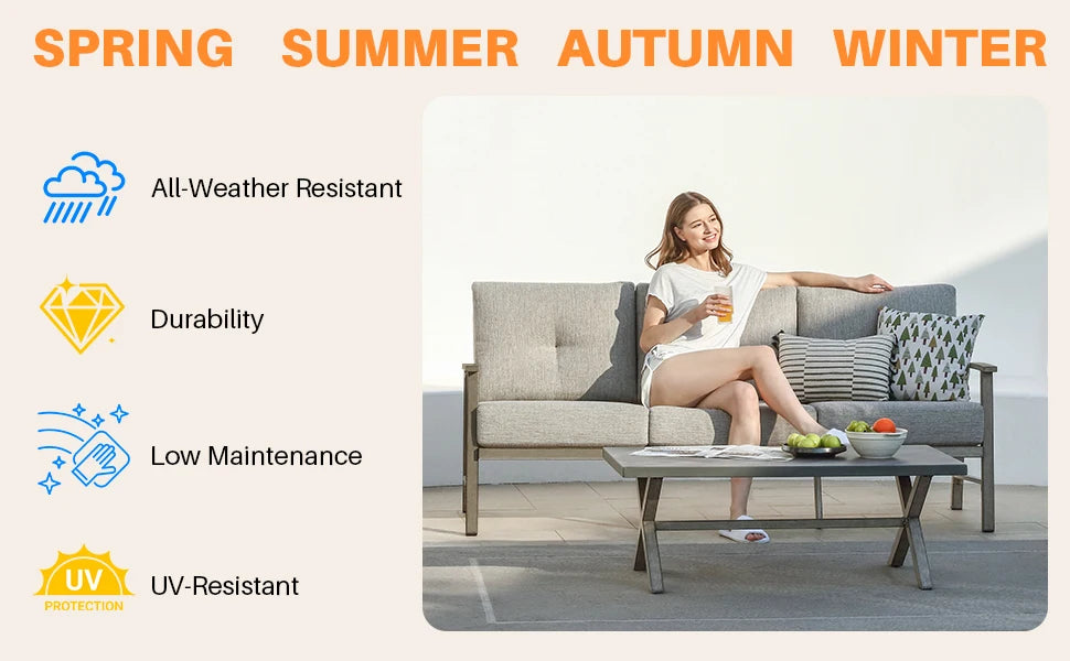 Seehill Limed Oak 3-Seater Outdoor Sectional Sofa – Modern Aluminum Patio Set for Garden, Lawn & Terrace Bliss