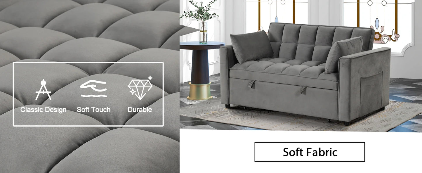 The House Of Bonney EBELLO 3-In-1 Velvet Convertible Sofa Bed – Modern Space-Saving Double Sleeper With Pillows