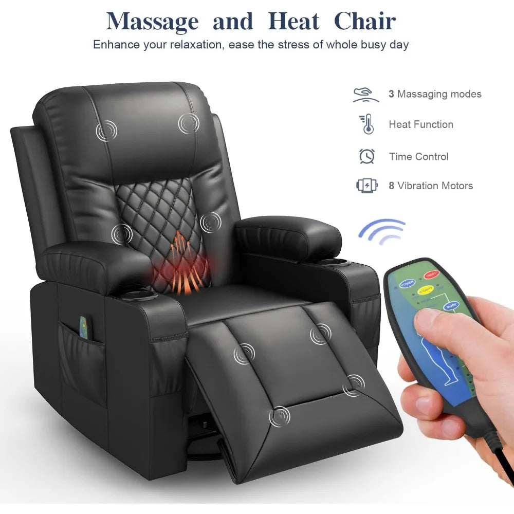 The Elysian Luxe 360° Swivel Recliner – Heated Massage Rocker Lounge Chair with Hidden Storage