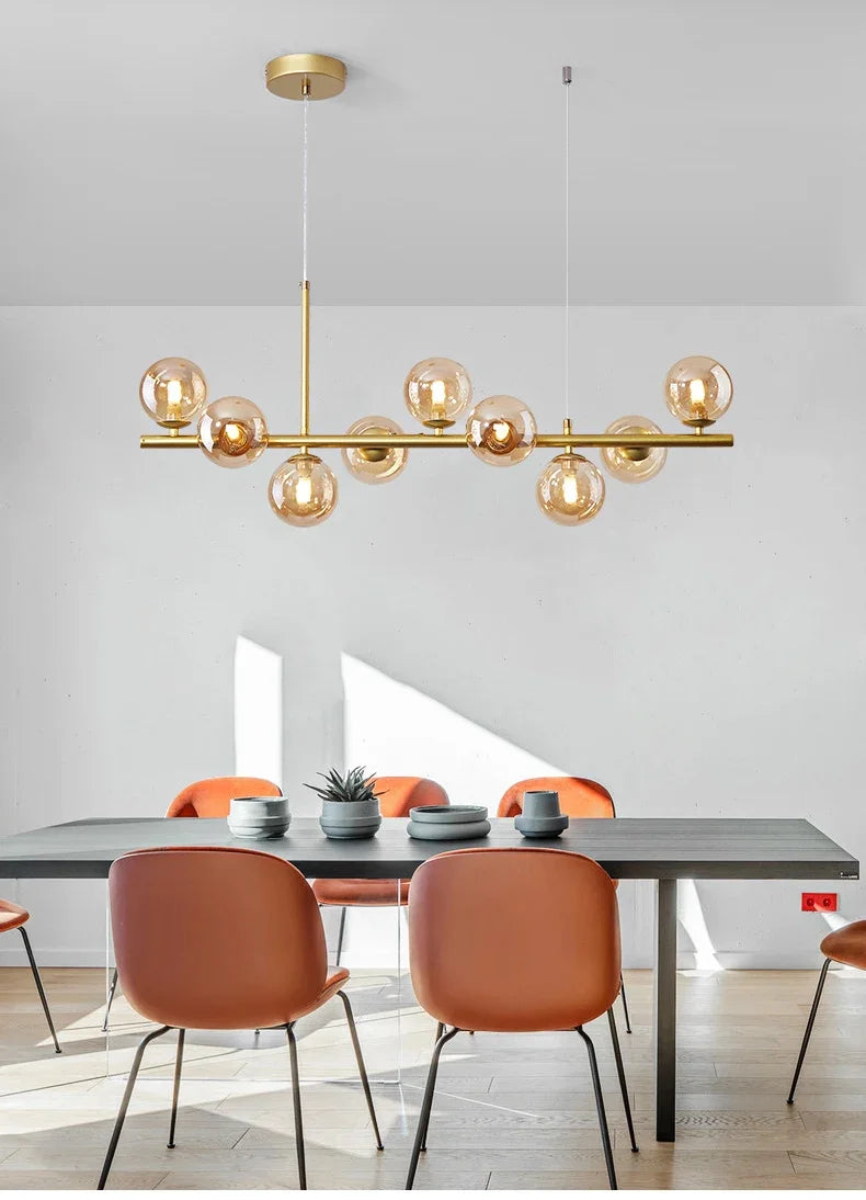 Modern Glass Ball Ceiling Chandelier | Elegant Golden Black Pendant Light For Dining Room, Kitchen Island & Living Spaces