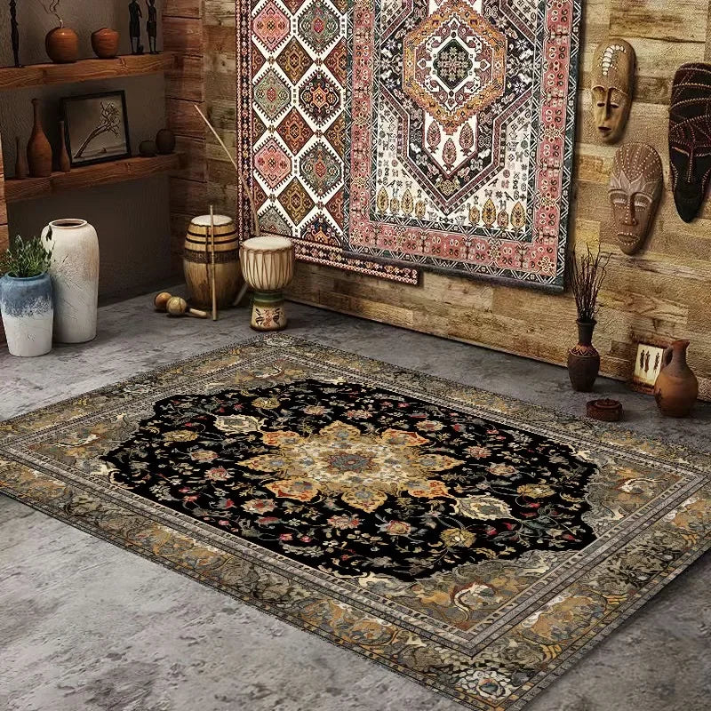BohoPersia Retro Flannel Area Rug – Washable Anti-Slip Carpet for Living Room, Bedroom & Lounge Harmony