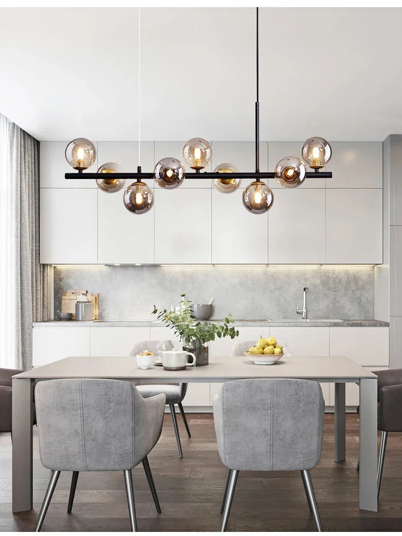 Modern Glass Ball Ceiling Chandelier | Elegant Golden Black Pendant Light For Dining Room, Kitchen Island & Living Spaces