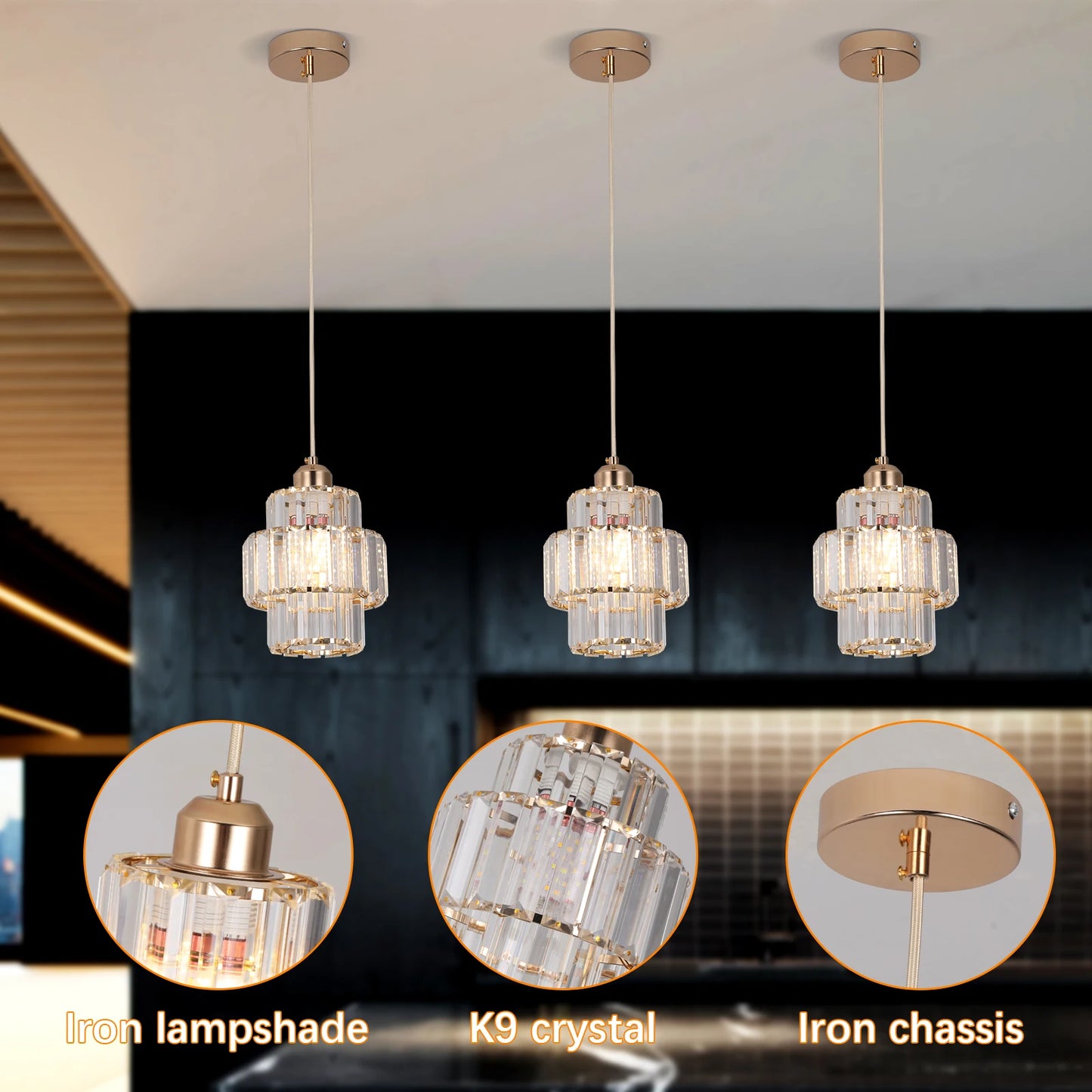 Modern Pendant Light K9 Crystal Chandelier Indoor Ceiling Lamp Bedroom Lustre Dining Table Kitchen Island Fixtures Home Decor