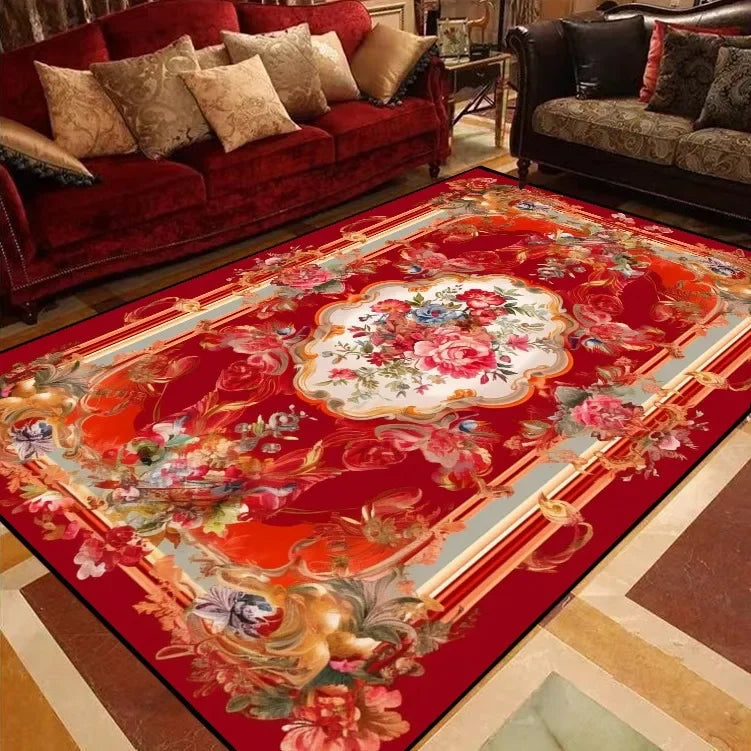 RoyalBloom Retro European Floral Rug – Soft Flannel Luxury Carpet for Living Room, Bedroom & Parlor Elegance