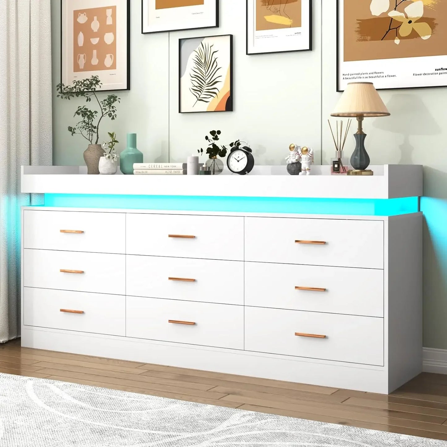 The Celeste 9-Drawer Illuminated Dresser – Modern Storage Elegance