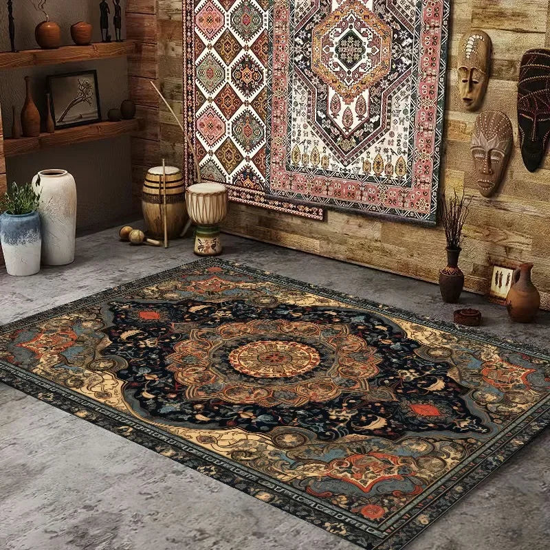 BohoPersia Retro Flannel Area Rug – Washable Anti-Slip Carpet for Living Room, Bedroom & Lounge Harmony