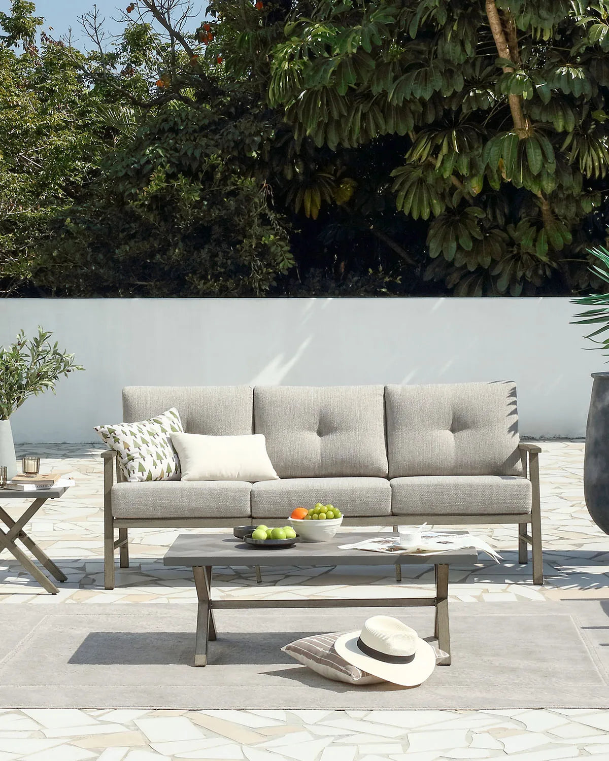 Seehill Limed Oak 3-Seater Outdoor Sectional Sofa – Modern Aluminum Patio Set for Garden, Lawn & Terrace Bliss
