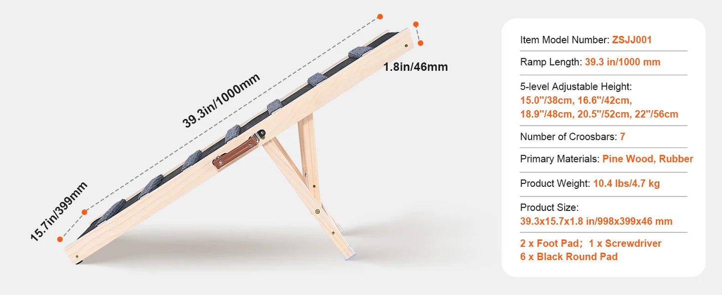Elevated Companion: Adjustable Folding Wooden Dog Ramp for Sofa, Bed & Car (SucceBuy)