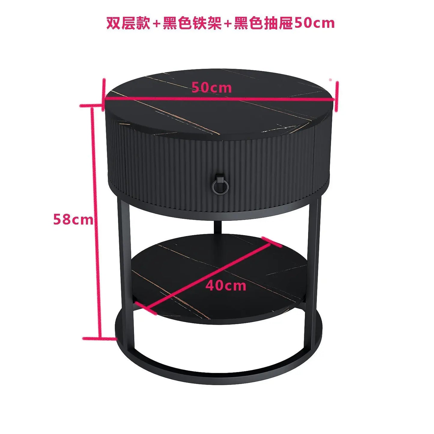 CelesteRound Modern Slate Nightstand – Minimalist Luxury Metal Side Table with Drawer for Bedroom & Living Elegance