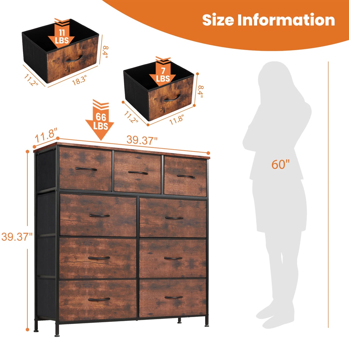 JHK 9-Drawer Fabric Dresser & Closet Organizer