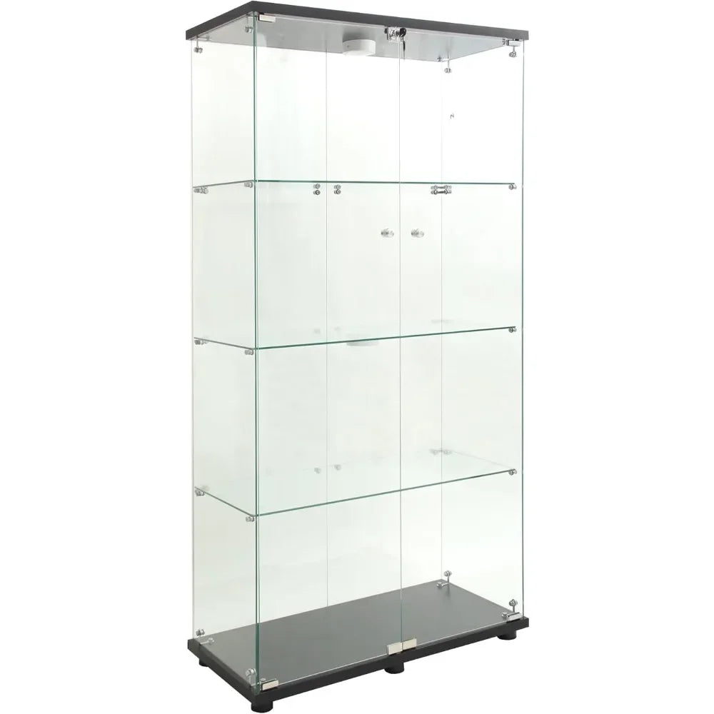 64.5" Modern LED Glass Display Cabinet – 4-Shelf Curio with Double Doors for Living Room & Collectibles