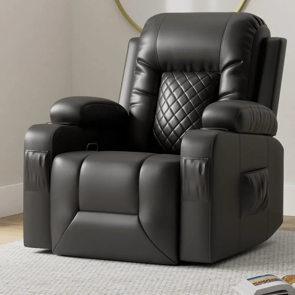 The Elysian Luxe 360° Swivel Recliner – Heated Massage Rocker Lounge Chair with Hidden Storage