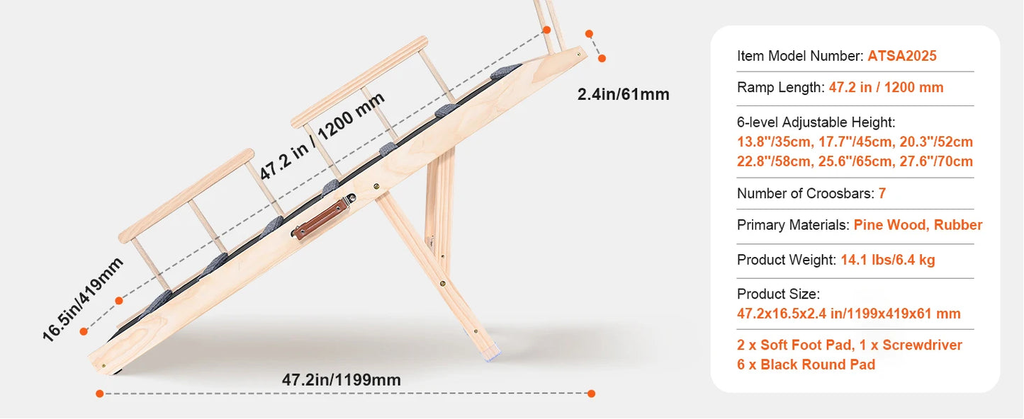 Elevated Companion: Adjustable Folding Wooden Dog Ramp for Sofa, Bed & Car (SucceBuy)