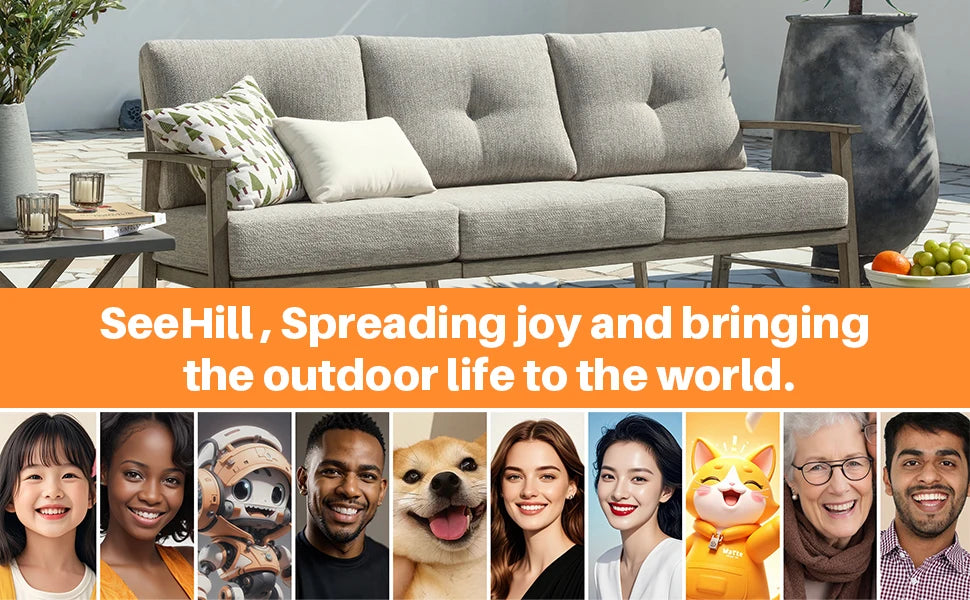 Seehill Limed Oak 3-Seater Outdoor Sectional Sofa – Modern Aluminum Patio Set for Garden, Lawn & Terrace Bliss