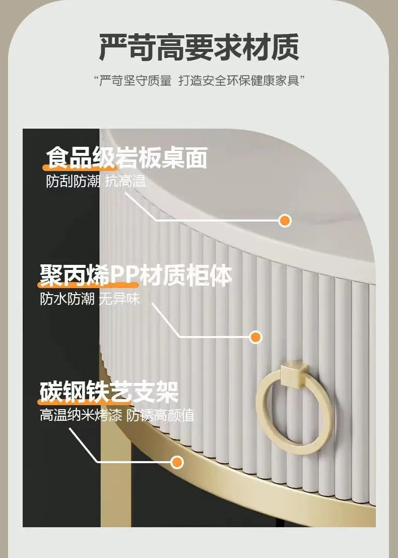 CelesteRound Modern Slate Nightstand – Minimalist Luxury Metal Side Table with Drawer for Bedroom & Living Elegance