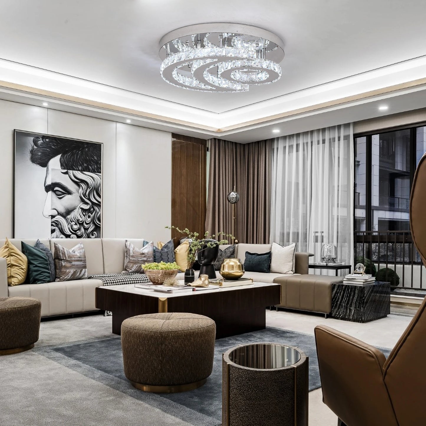 SunMoon Crystal Art Deco Chandelier – Modern LED Ceiling Light for Living Room, Dining Space & Bedroom Luxury Glow