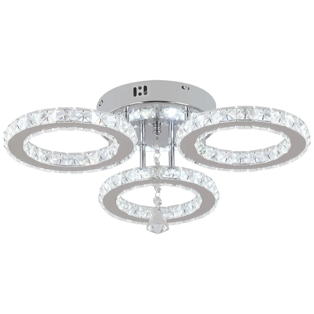 Celestia Luxe Crystal Chandelier – Modern App-Controlled Dimmable LED Ceiling Light with Polished Chrome Rings