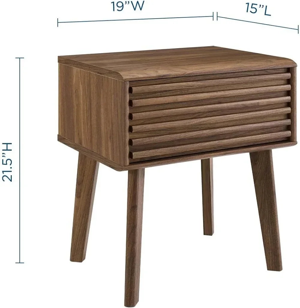 Render Mid-Century Modern End Table in Walnut – Retro Nightstand with Hidden Storage for Living Room & Bedroom