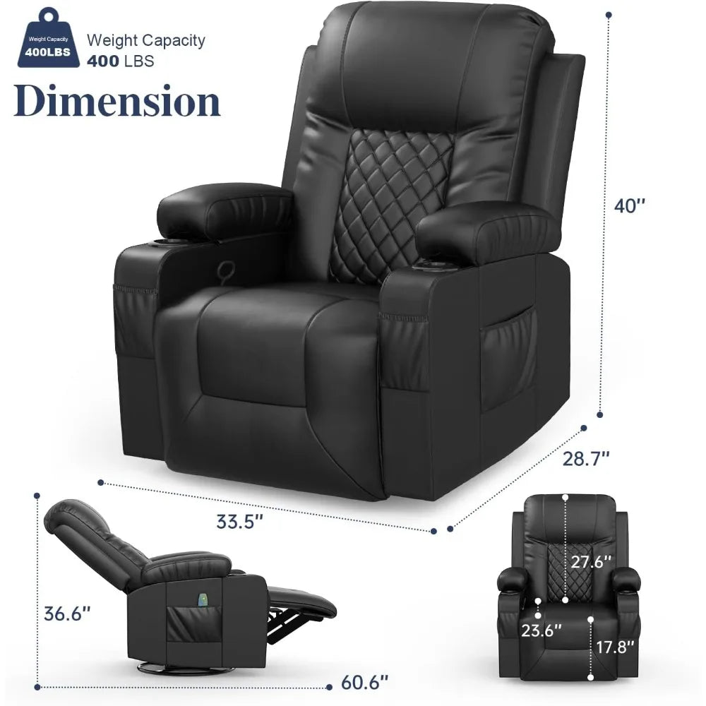 The Elysian Luxe 360° Swivel Recliner – Heated Massage Rocker Lounge Chair with Hidden Storage